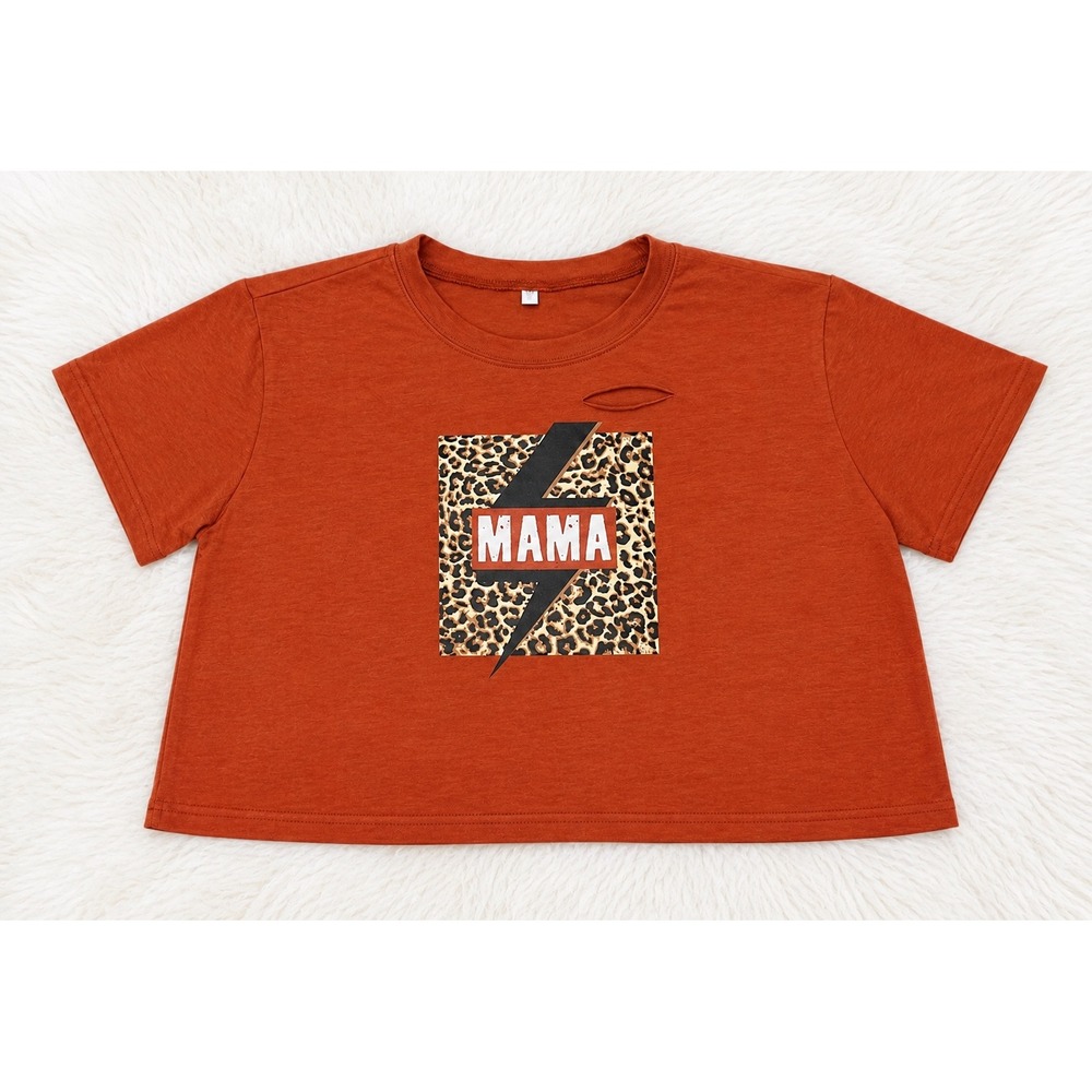 Mama Graphic Crop Tee XL Rust Orange Leopard Distressed Boutique Style Shirt